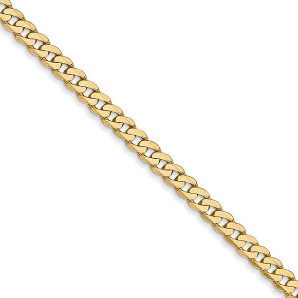 2.9mm 14k Yellow Gold Solid Beveled Curb Chain Necklace 22 Inch